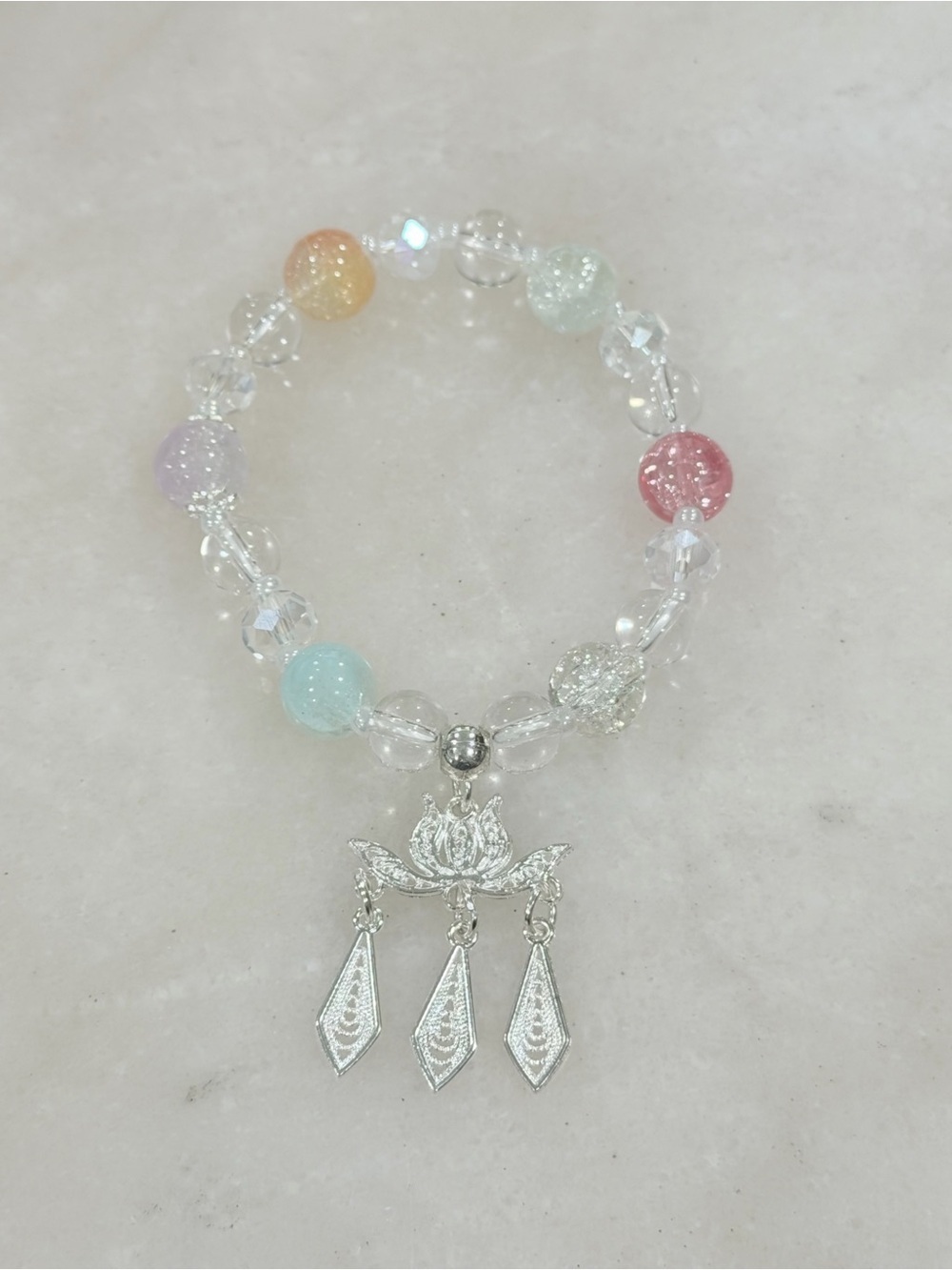 Pastel Beaded Bracelet with Lotus Charm Gift Wellness Jewelry - Picture 2 of 2